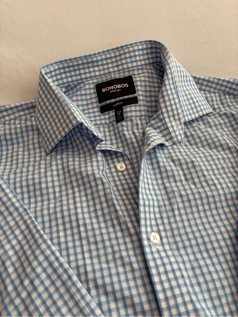 Bonobos Light Blue and White Gingham Button-Down Shirt